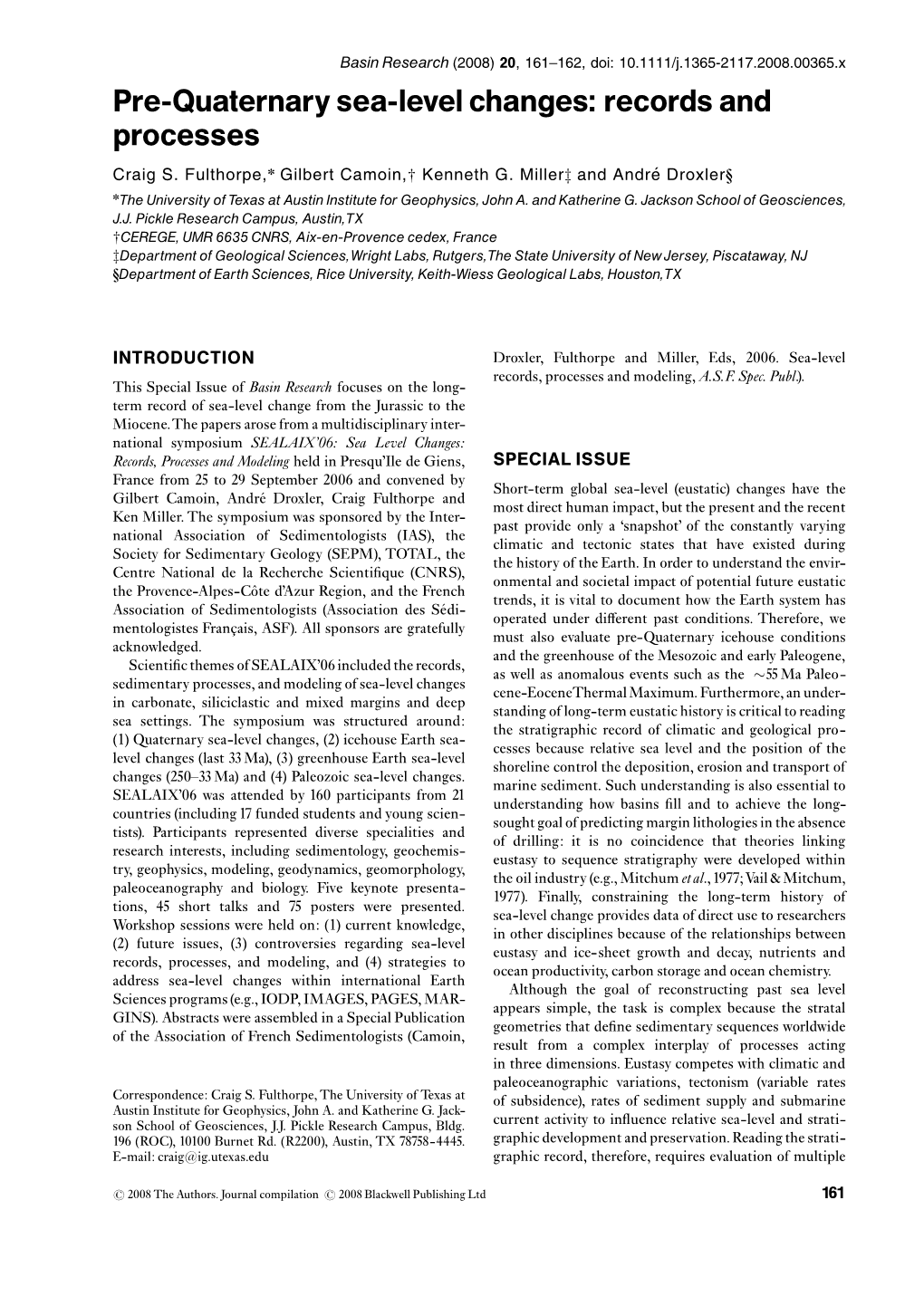 Pre-Quaternary Sea-Level Changes: Records and Processes Craig S