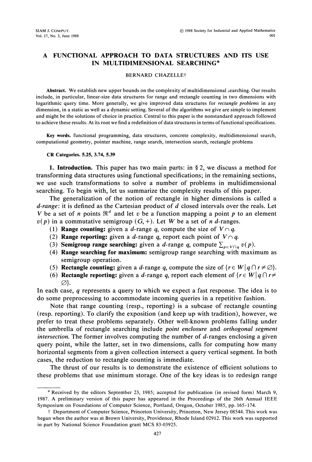 (1) Range Counting: Given a D-Range Q,Compute the Size of Vc Q. }