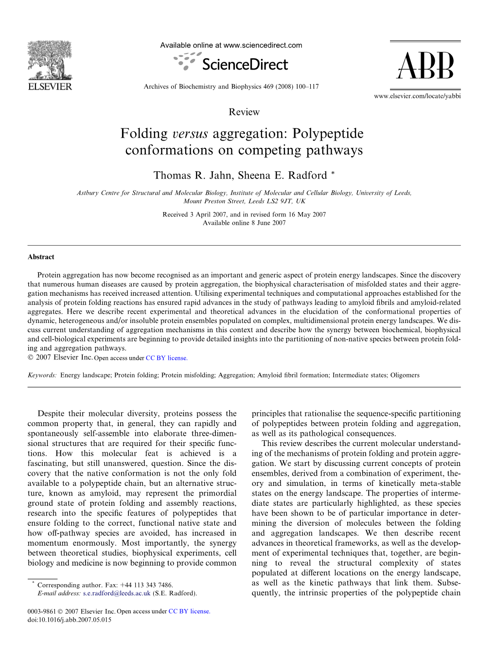 Folding Versus Aggregation: Polypeptide Conformations on Competing Pathways