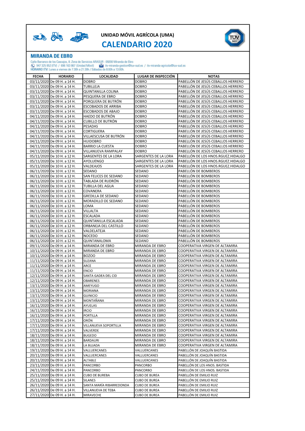 Calendario 2020