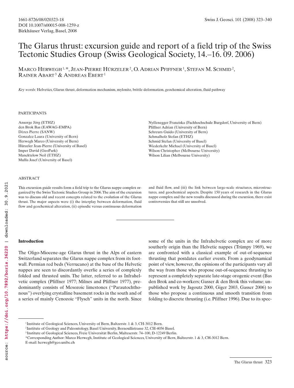 The Glarus Thrust: Excursion Guide and Report of a Field Trip of the Swiss