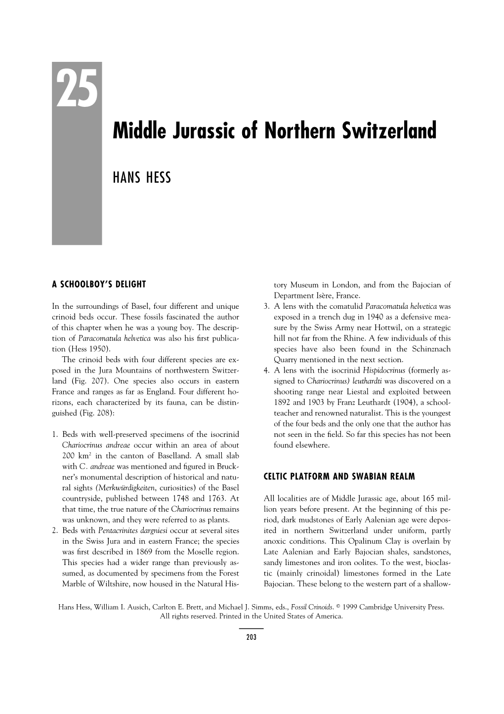 Middle Jurassic of Northern Switzerland
