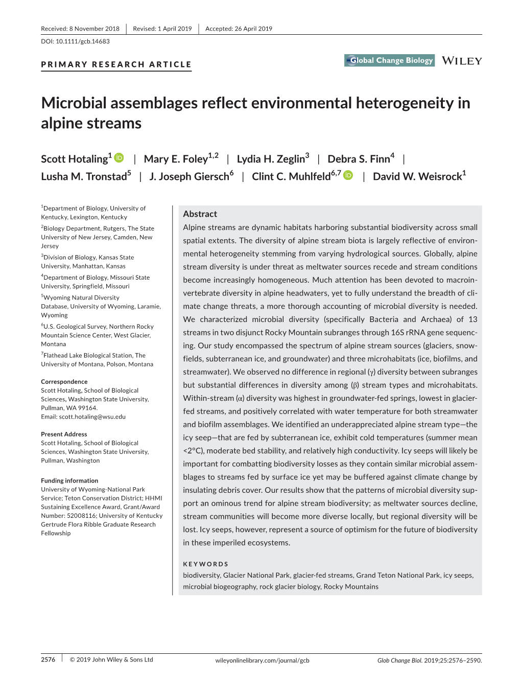 Microbial Assemblages Reflect Environmental Heterogeneity in Alpine Streams