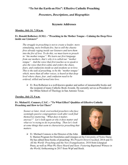 Effective Catholic Preaching Presenters, Descriptions, And