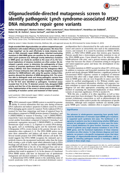 Oligonucleotide-Directed Mutagenesis Screen to Identify Pathogenic Lynch Syndrome-Associated MSH2 DNA Mismatch Repair Gene Variants