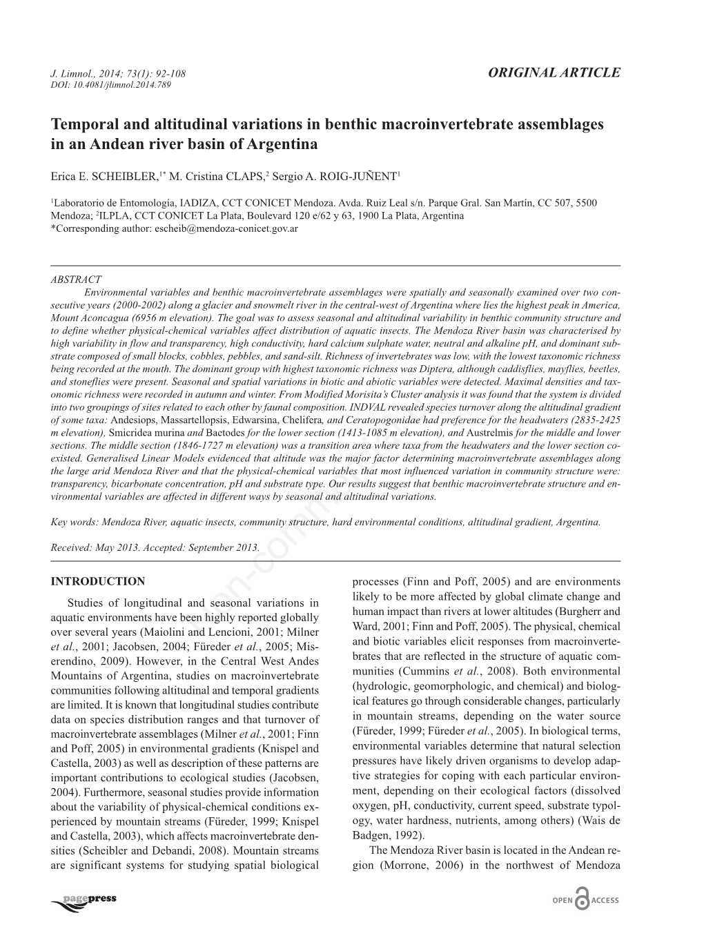 Temporal and Altitudinal Variations in Benthic Macroinvertebrate Assemblages in an Andean River Basin of Argentina