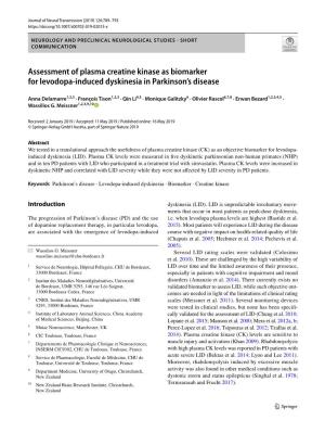 Assessment of Plasma Creatine Kinase As Biomarker for Levodopa-Induced Dyskinesia In… 791
