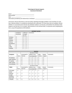Technology for Remote Supports Assessment Worksheet