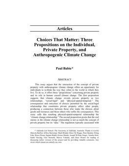 Three Propositions on the Individual, Private Property, and Anthropogenic Climate Change