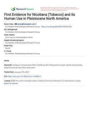 Tobacco) and Its Human Use in Pleistocene North America