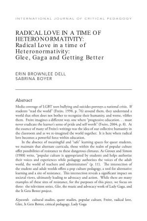 RADICAL LOVE in a TIME of Heteronormativity: Radical Love in a Time of Heteronormativity: Glee, Gaga and Getting Better