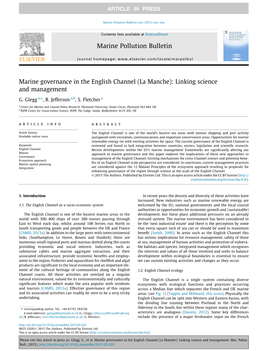 Marine Governance in the English Channel (La Manche): Linking Science and Management ⇑ G