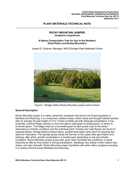 Plant Materials Technical Note Rocky Mountain Juniper