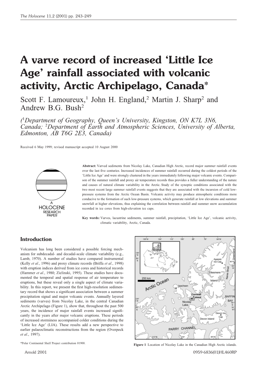 A Varve Record of Increased 'Little Ice Age' Rainfall Associated With