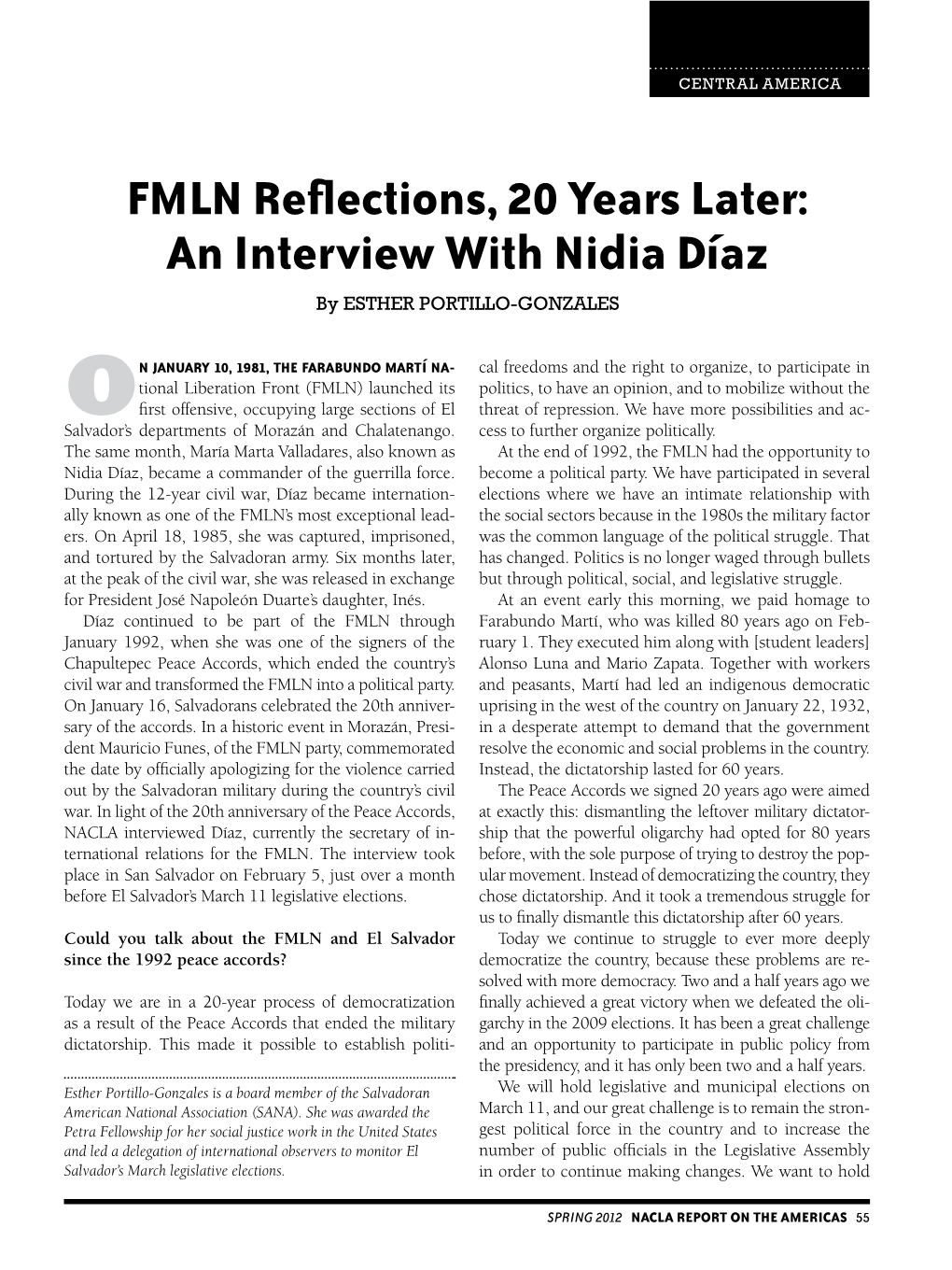 FMLN Reflections, 20 Years Later: an Interview with Nidia Díaz