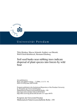 Soil Seed Banks Near Rubbing Trees Indicate Dispersal of Plant Species Into Forests by Wild Boar