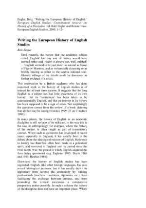 Writing the European History of English Studies