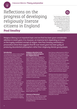 Reflections on the Progress of Developing Religiously Literate Citizens in England