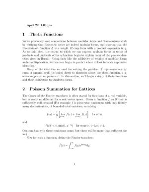 1 Theta Functions 2 Poisson Summation for Lattices