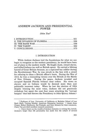 Andrew Jackson and Presidential Power