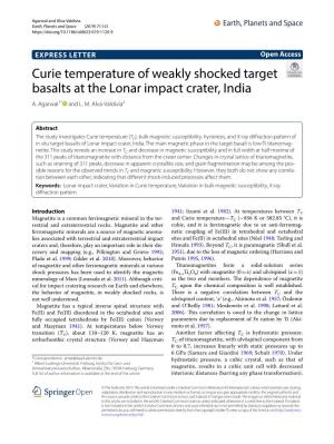 Curie Temperature of Weakly Shocked Target Basalts at the Lonar Impact Crater, India A