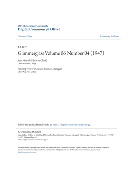 Glimmerglass Volume 06 Number 04 (1947) June Measell (Editor-In-Chief) Olivet Nazarene College