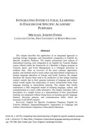 Integrating Intercultural Learning in English for Specific Academic Purposes