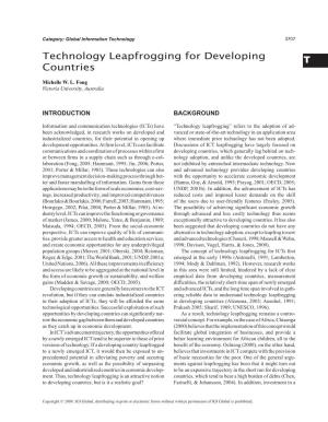 T Technology Leapfrogging for Developing Countries