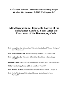 Equitable Powers of the Bankruptcy Court 40 Years After the Enactment of the Bankruptcy Code