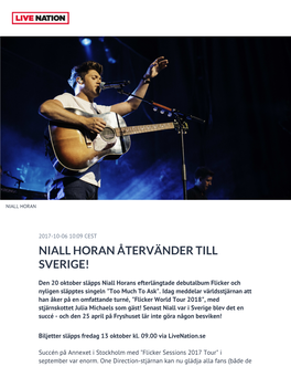 Niall Horan Återvänder Till Sverige!