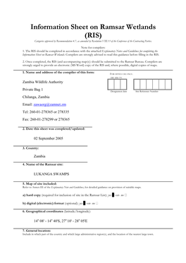 Information Sheet on Ramsar Wetlands (RIS) Categories Approved by Recommendation 4.7, As Amended by Resolution VIII.13 of the Conference of the Contracting Parties