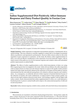 Iodine Supplemented Diet Positively Affect Immune Response and Dairy