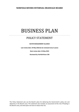 Business Plan and Policy Statement