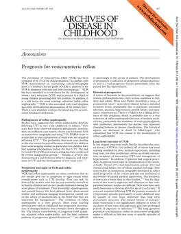 Annotations Prognosis for Vesicoureteric Reflux