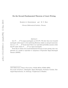 Arxiv:1512.03881V1 [Math.PR] 12 Dec 2015 Atnae(Ihrsett H Neligﬁtain Disa Integ an Admits ﬁltration) W.R.T