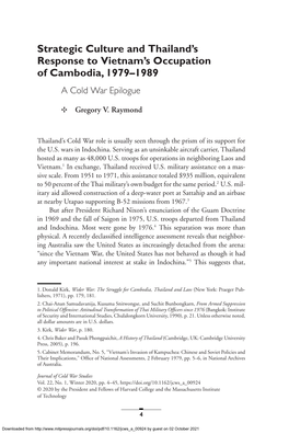 Strategic Culture and Thailand's Response to Vietnam's Occupation of Cambodia, 1979–1989