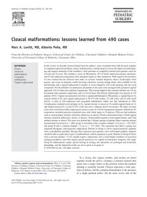 Cloacal Malformations: Lessons Learned from 490 Cases