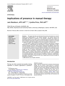 Implications of Presence in Manual Therapy