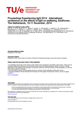 Proceedings Experiencing Light 2014 : International Conference on the Effects of Light on Wellbeing, Eindhoven, the Netherlands, 10-11 November, 2014