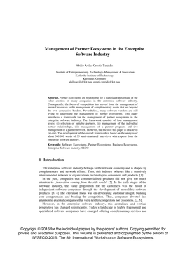 Management of Partner Ecosystems in the Enterprise Software Industry