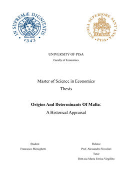 Master of Science in Economics Thesis Origins And
