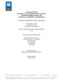San Francisco Municipal Transportation Agency Board of Directors and Parking Authority Commission