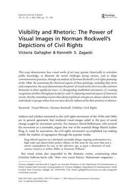 Visibility and Rhetoric: the Power of Visual Images in Norman Rockwell’S Depictions of Civil Rights Victoria Gallagher & Kenneth S