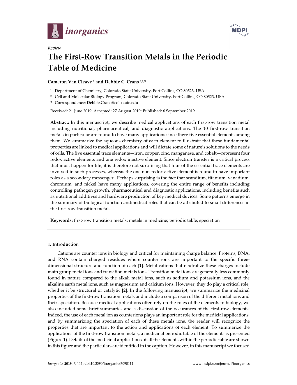 The First-Row Transition Metals in the Periodic Table of Medicine