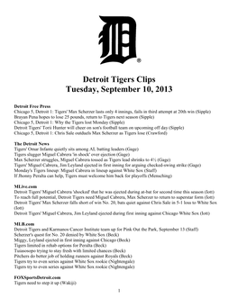 Detroit Tigers Clips Tuesday, September 10, 2013