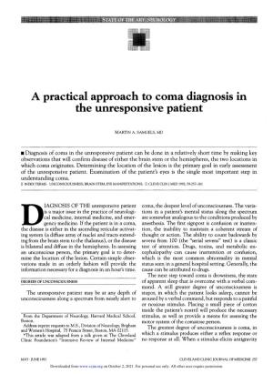 A Practical Approach to Coma Diagnosis in the Unresponsive Patient