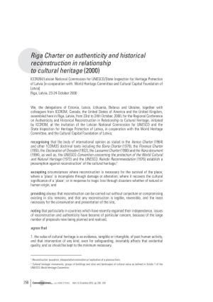 Riga Charter on Authenticity and Historical Reconstruction