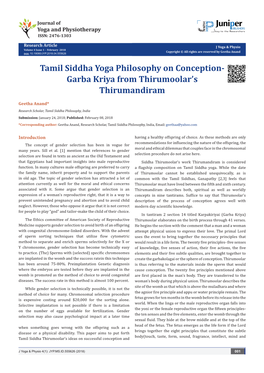 Tamil Siddha Yoga Philosophy on Conception- Garba Kriya from Thirumoolar’S Thirumandiram