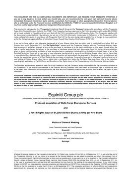 Equiniti Group Plc (The “Company”) Prepared in Accordance with the Prospectus Rules of the Financial Conduct Authority (The “FCA”)