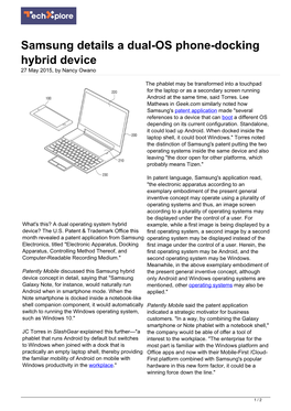 Samsung Details a Dual-OS Phone-Docking Hybrid Device 27 May 2015, by Nancy Owano